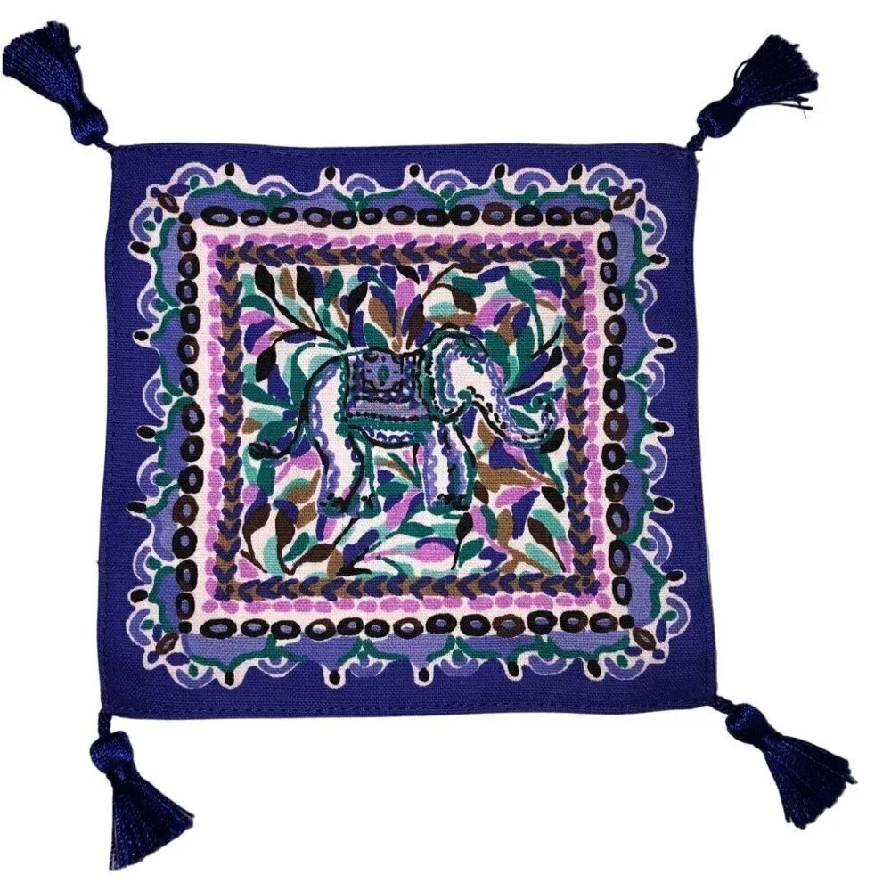 Lilly Pulitzer Cocktail Napkins Elephant Blue Grotto Fan Favorite Tassels 6
